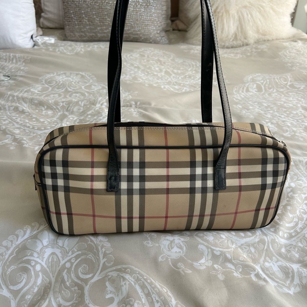 Burberry Beige and Black Plaid Shoulder Bag